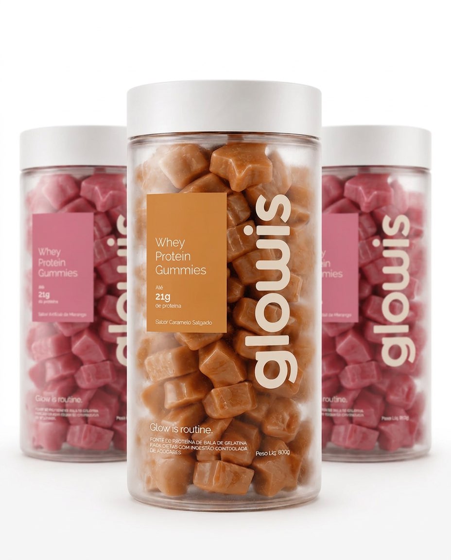 Whey Protein Gummies Kit 3 potes de 120 Gomas - 2 Morango e 1 Caramelo