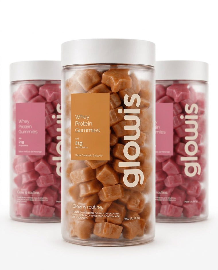 Whey Protein Gummies Kit 3 potes de 120 Gomas - 2 Morango e 1 Caramelo