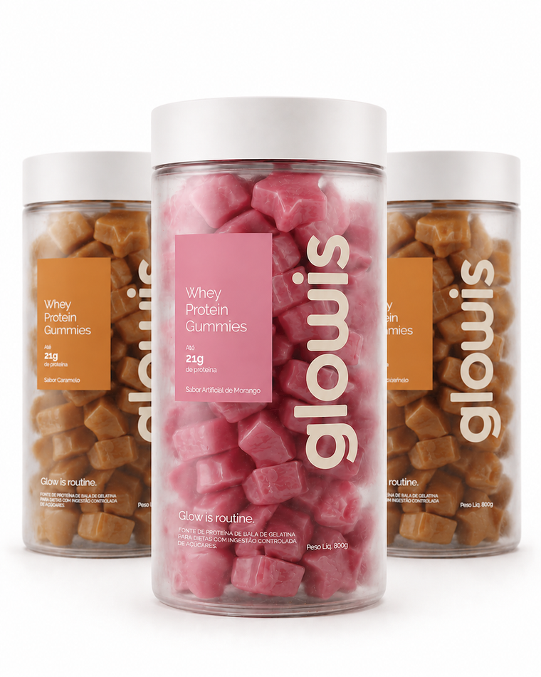 Whey Protein Gummies Kit 3 potes de 120 Gomas - 1 Morango e 2 Caramelo