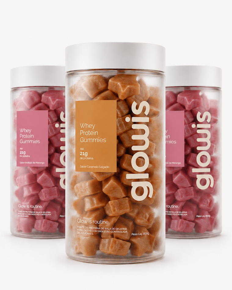 Whey Protein Gummies Kit 3 potes de 60 Gomas - 2 Morango e 1 Caramelo