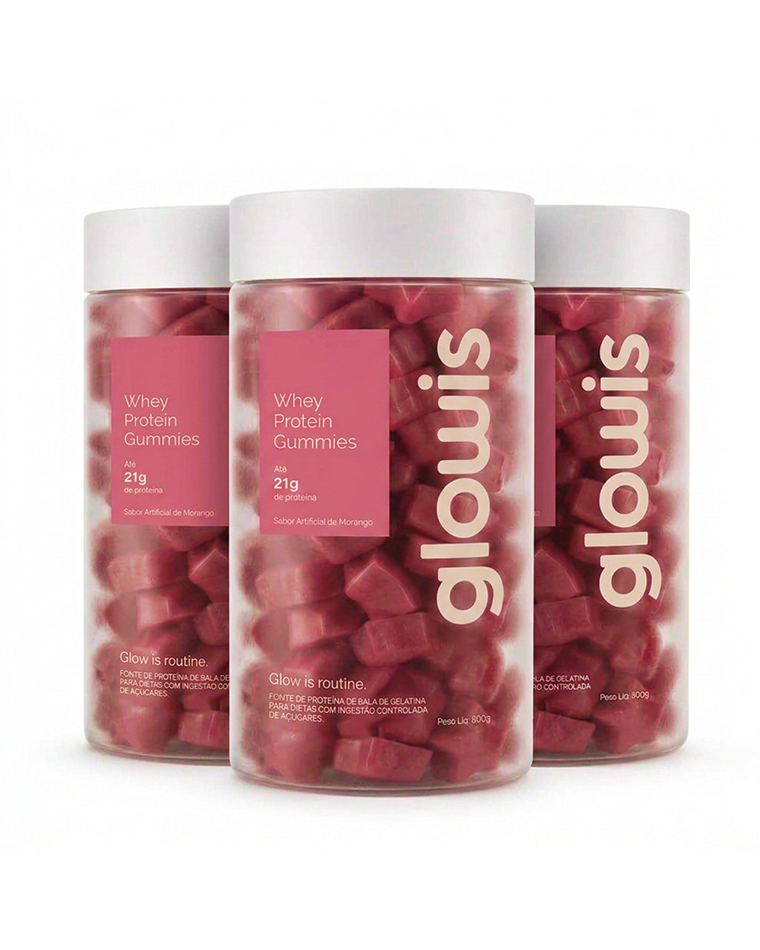 Whey Protein Gummies Morango Kit 3 potes de 60 Gomas
