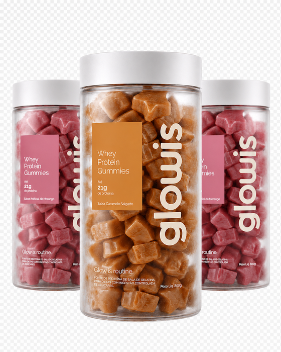 Whey Protein Gummies Kit 3 potes de 120 Gomas - 2 Morango e 1 Caramelo