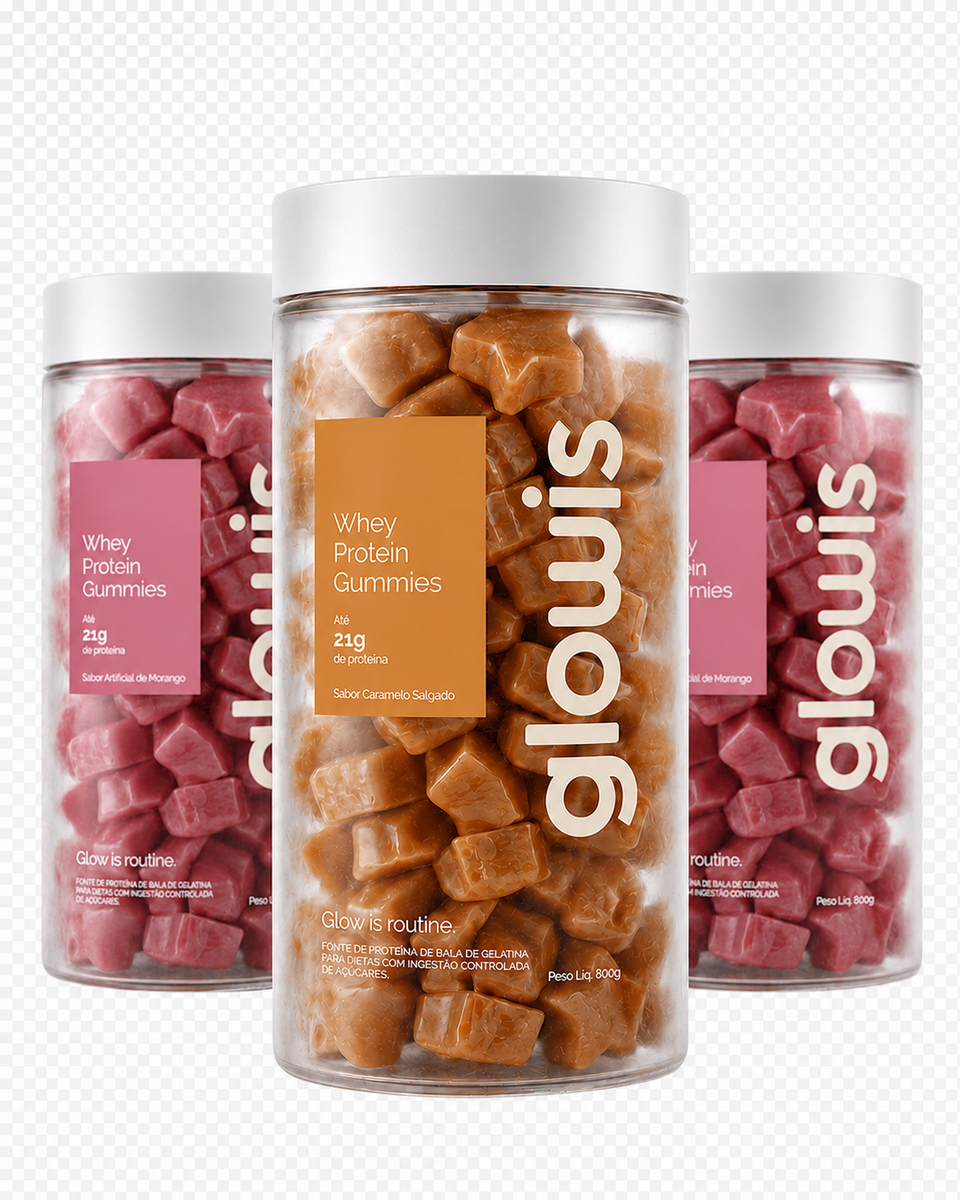 Whey Protein Gummies Kit 3 potes de 120 Gomas - 2 Morango e 1 Caramelo