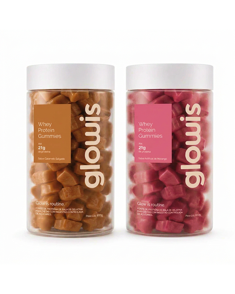 Whey Protein Gummies Kit 2 potes de 60 Gomas - 1 Morango e 1 Caramelo
